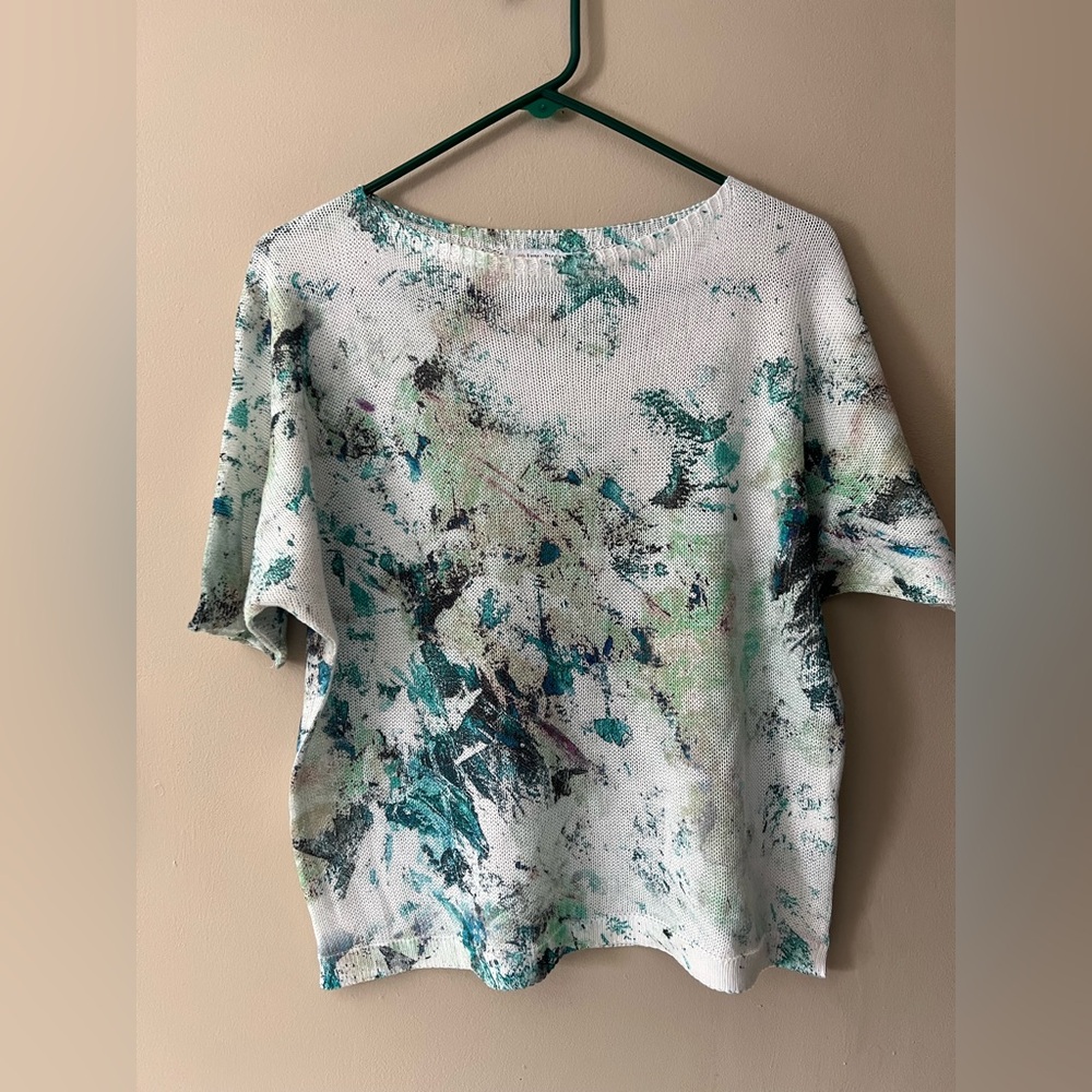 Luisa Ricci Italy sz L short dolman sleeve loose knit abstract floral sweater. - Picture 1 of 7